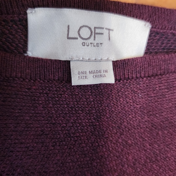 LOFT Knit Sweater Poncho with side Buttons Burgundy One Size - Picture 3 of 5